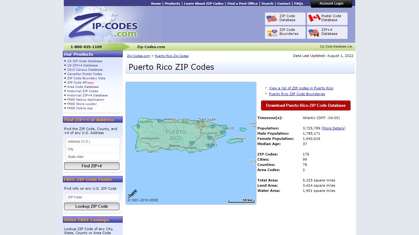 Listing of all Zip Codes in the state of Puerto Rico